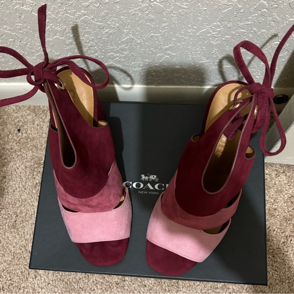 Coach - Minetta Color Block Suede Heel Pink and Burgundy - Picture 6 of 12